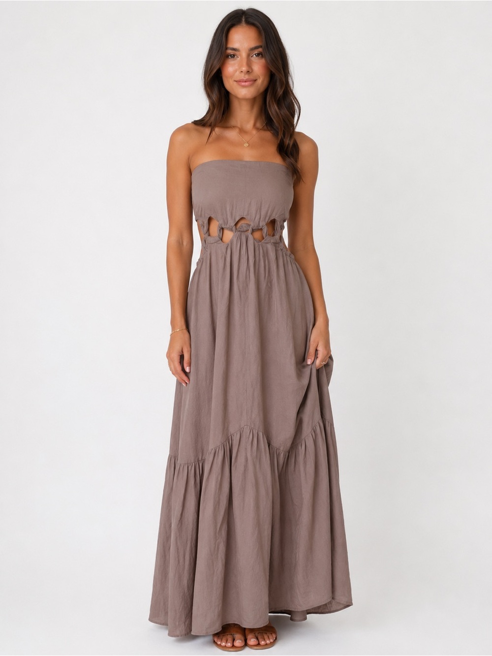 Free People Strapless Cutout Maxi Dress in Taupe